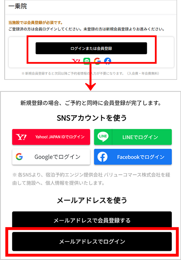 ログイン画面へアクセス